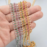 18k Rhodium Plated Nickel Free Copper Chain with Zircons, 50cm/lot