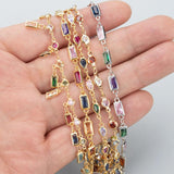18k Rhodium Plated Nickel Free Copper Chain with Zircons, 50cm/lot