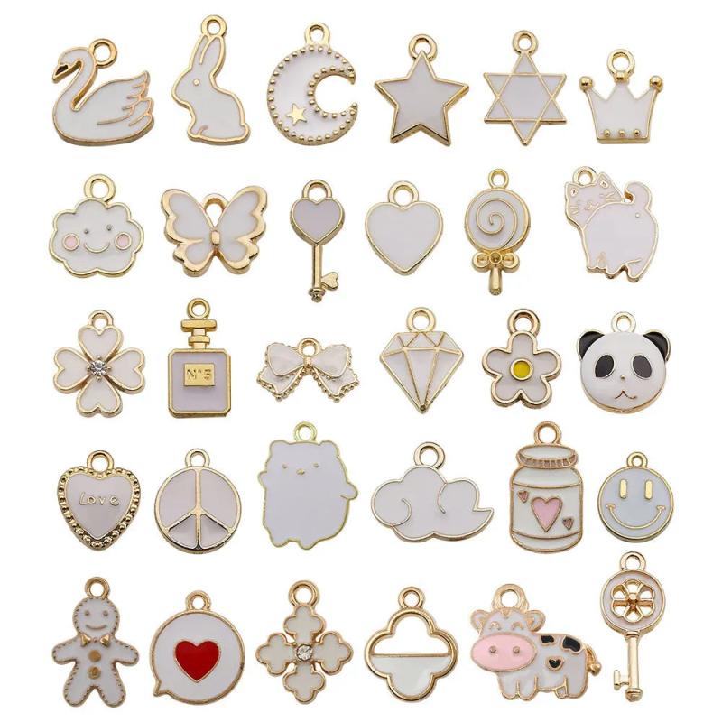 30Pcs Mixed Animals Flowers Enamel Charms DIY Pendant Bracelet Accessories