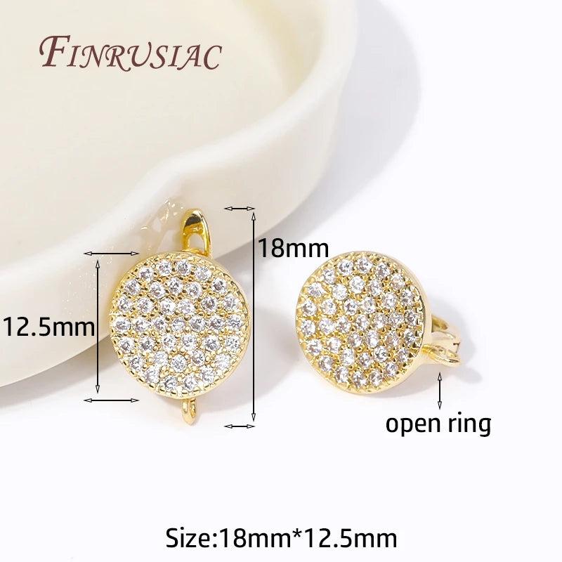 CZ Round Fastener Earring Clasps Hooks 18K Plated DIY Ear Jewelry Making