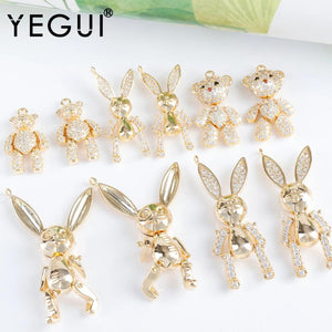 18k Plated Copper Zircon Charm Pendants DIY Jewelry Making 2pcs/lot