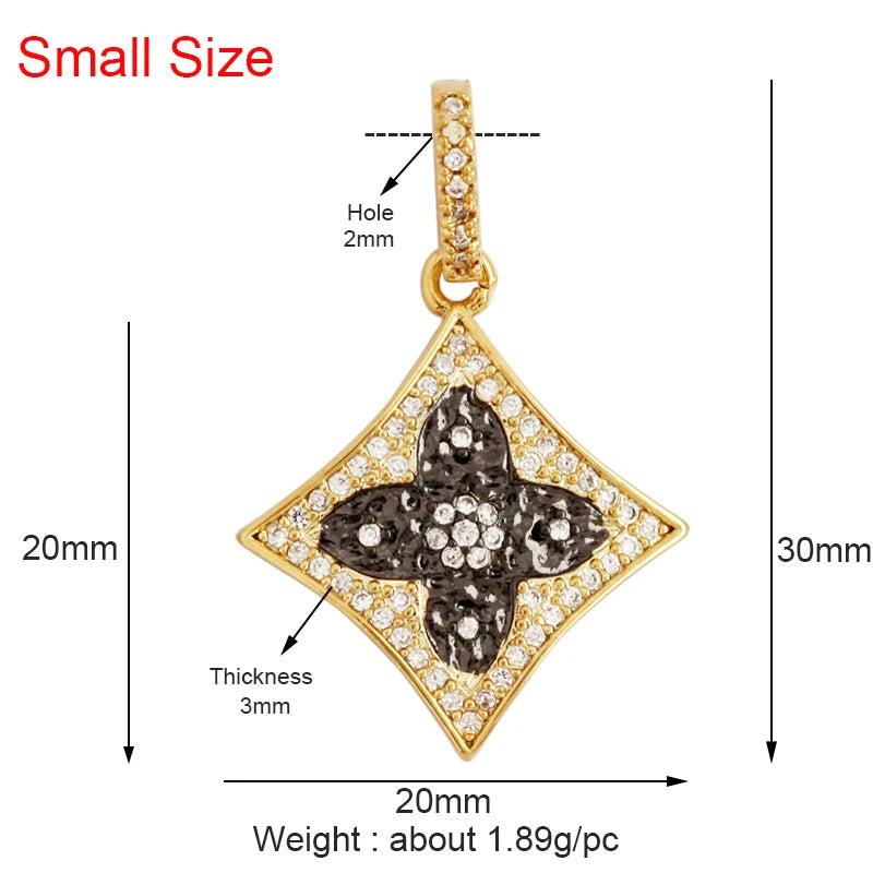 18K Plated Clover Flower Zircon Charm Pendant, Jewelry Findings