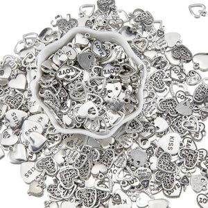 50g Zinc Alloy Charms Antique Silver Heart Pendants for DIY Jewelry Making