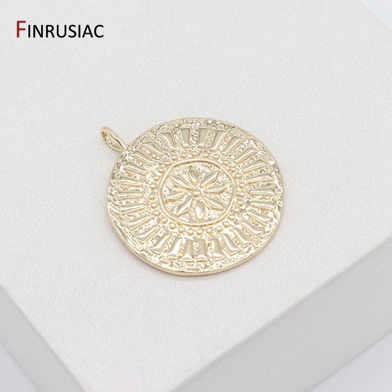 14K Plated Chrysanthemum Pattern Charm Pendant for Necklace Making