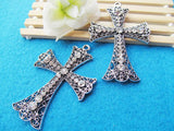 2pcs Antique Silver Cross Pendant Charm, 21 Rhinestones, DIY Accessory