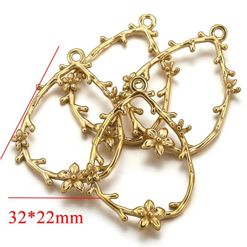 4pcs Stainless Steel Heart-shaped Earrings Bezel Charm Gold-plated Connectors
