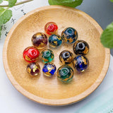10pcs Round 10mm 12mm Foil Pattern Lampwork Glass Loose Beads for Jewelry Making