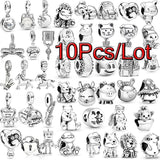 10Pcs Silver Cat Fox Charm Beads Pendant DIY Bracelets Bangles