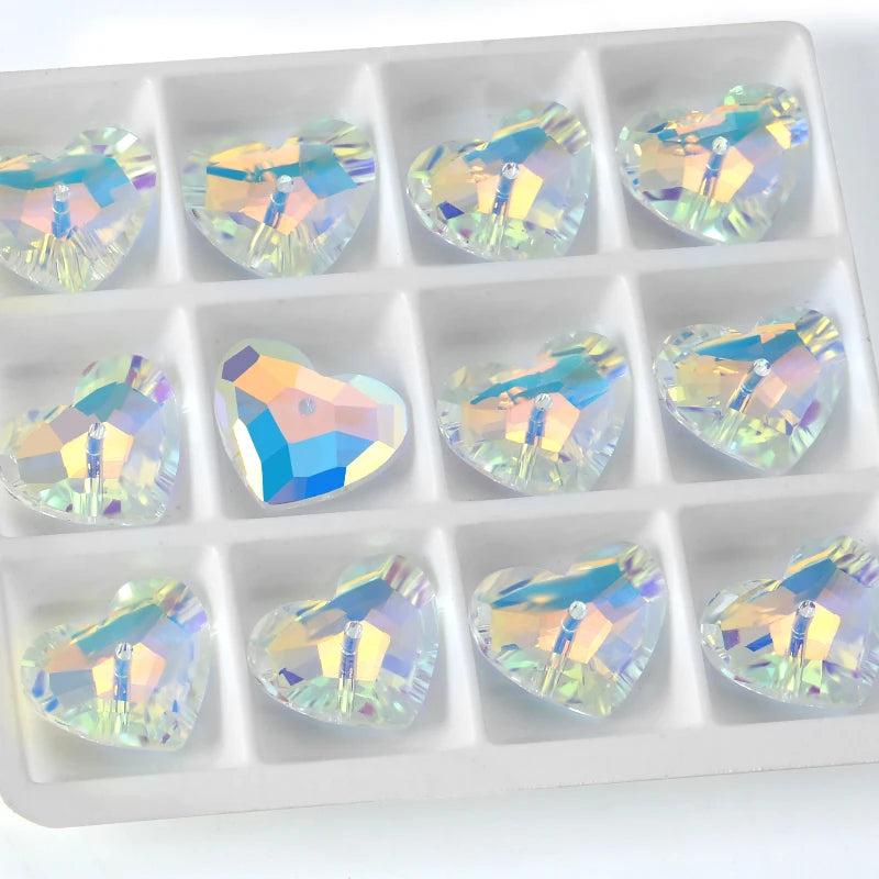 12PCS 15x18mm Crystal Heart Pendant Beads for Jewelry Making