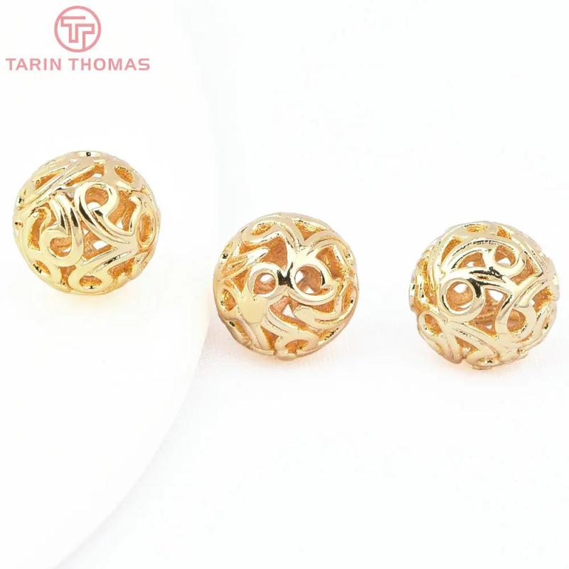 10PCS 8.5MM 24K Brass Hollow Round Beads for Jewelry DIY