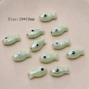 10PCS Hand Painted Fish Shaped Beads DIY Jewelry Making Ceramics Charms