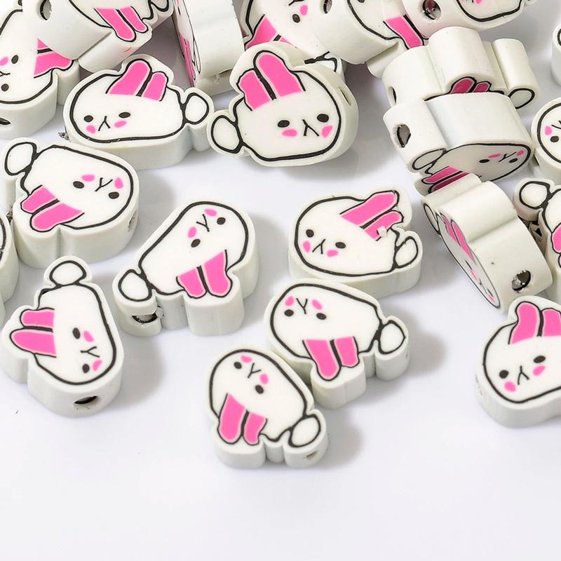 30Pcs Animals Polymer Clay Beads Fruit Flower Smile Beads for DIY Bracelet