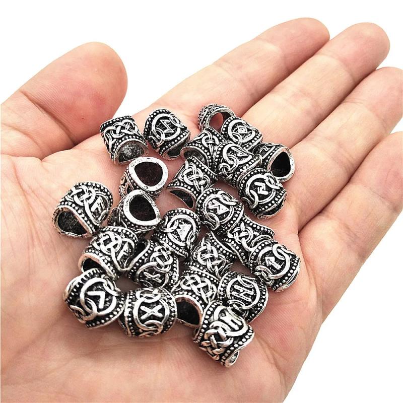 24Pcs Runic Runes Metal Beads Viking Jewelry Bead For Hair Beard Braided Charms