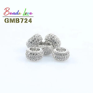 3pcs CZ Charms Beads Brass Micro Pave Cubic Zirconia Rondelle Spacer Beads