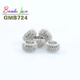 3pcs CZ Charms Beads Brass Micro Pave Cubic Zirconia Rondelle Spacer Beads