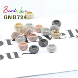 3pcs CZ Charms Beads Brass Micro Pave Cubic Zirconia Rondelle Spacer Beads