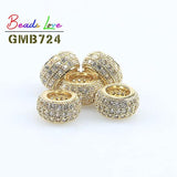 3pcs CZ Charms Beads Brass Micro Pave Cubic Zirconia Rondelle Spacer Beads