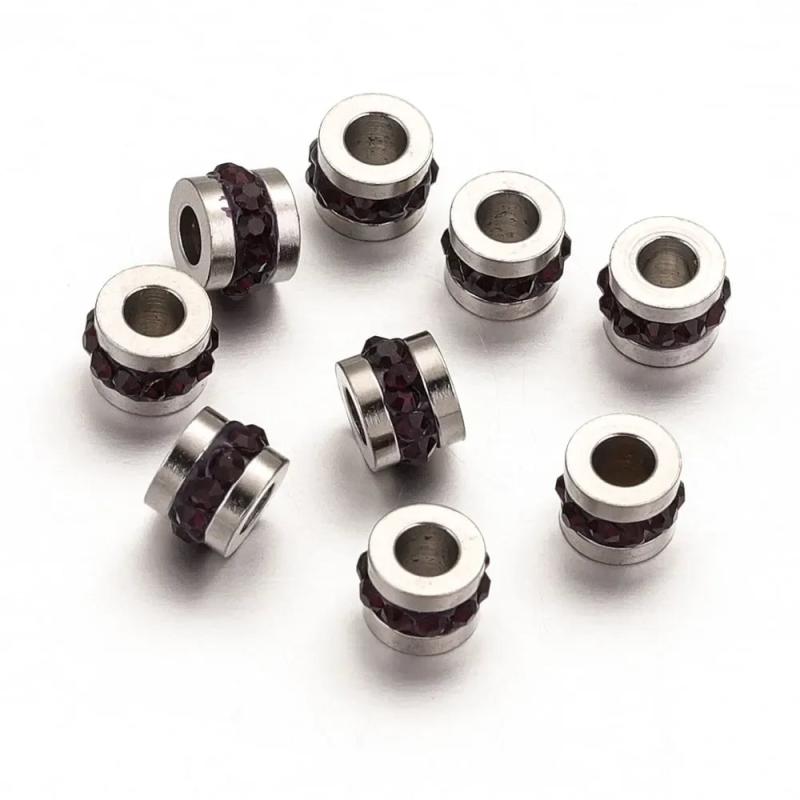 10pcs 5*6mm Stainless Steel Spacer Beads Zircon for DIY Jewelry Making