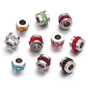 10pcs 5*6mm Stainless Steel Spacer Beads Zircon for DIY Jewelry Making