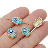 10PCS Plated BLue Evil Eye Crystal Fatima Hand Spacer Beads for Jewelry Making