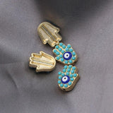 10PCS Plated BLue Evil Eye Crystal Fatima Hand Spacer Beads for Jewelry Making
