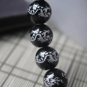 10Pcs Glass Beads with Carving Silver Dragon Beads - Jewelry Making