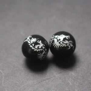 10Pcs Glass Beads with Carving Silver Dragon Beads - Jewelry Making