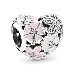 10Pcs Pink Enamel Flower Charms Beads Pendant for DIY Bracelets Bangles