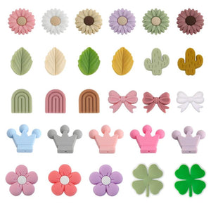 10pcs Leaf Crown Bow Cartoon Silicone Beads For Jewelry Making