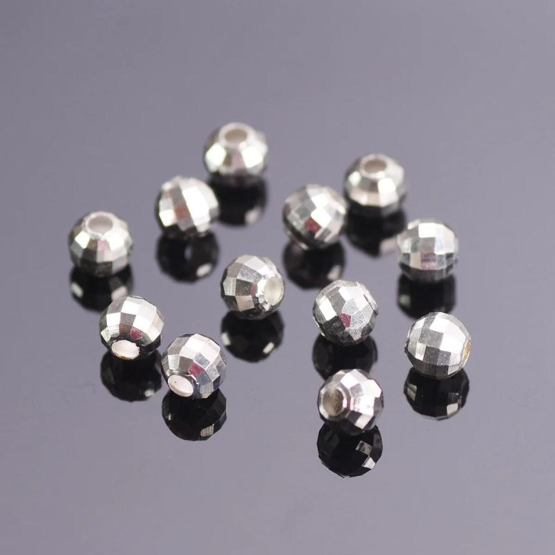 Round Faceted Silver Brass Spacer Beads Lot for Jewelry Making