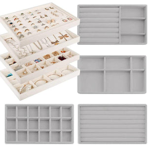 Velvet Jewelry Display Tray Case Stackable Storage Holder Box