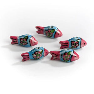 5 Hand Painted Fish Flower Ceramic Beads for DIY Jewelry Making