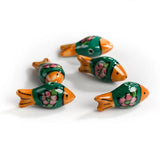 5 Hand Painted Fish Flower Ceramic Beads for DIY Jewelry Making