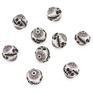 10pc 15mm Round Beads with Rhinestones and Alloy Cores Metal Mixed
