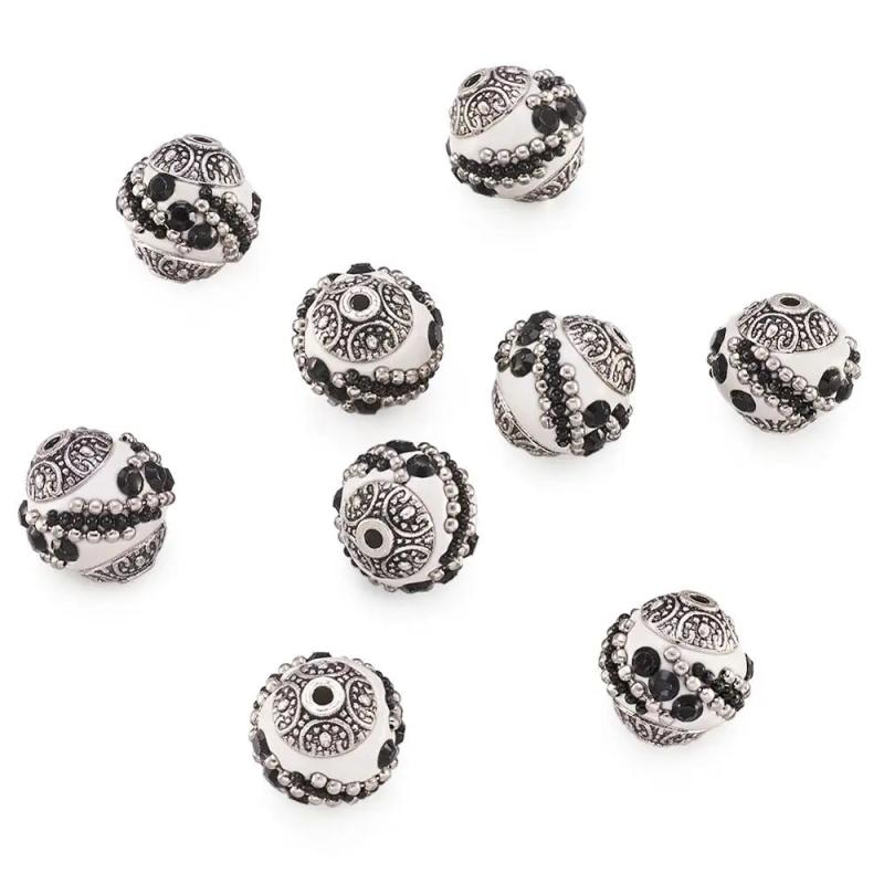 10pc 15mm Round Beads with Rhinestones and Alloy Cores Metal Mixed