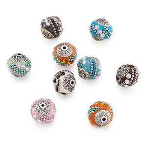 10pc 15mm Round Beads with Rhinestones and Alloy Cores Metal Mixed