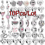 10Pcs Pink Enamel Flower Charms Beads Fit DIY Bracelets Bangles