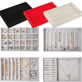 Velvet Suede Jewelry Display Tray Ring Earring Organizer Rack
