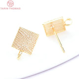 10PCS 7.5MM 24K Brass Square Stud Earrings DIY Jewelry Findings