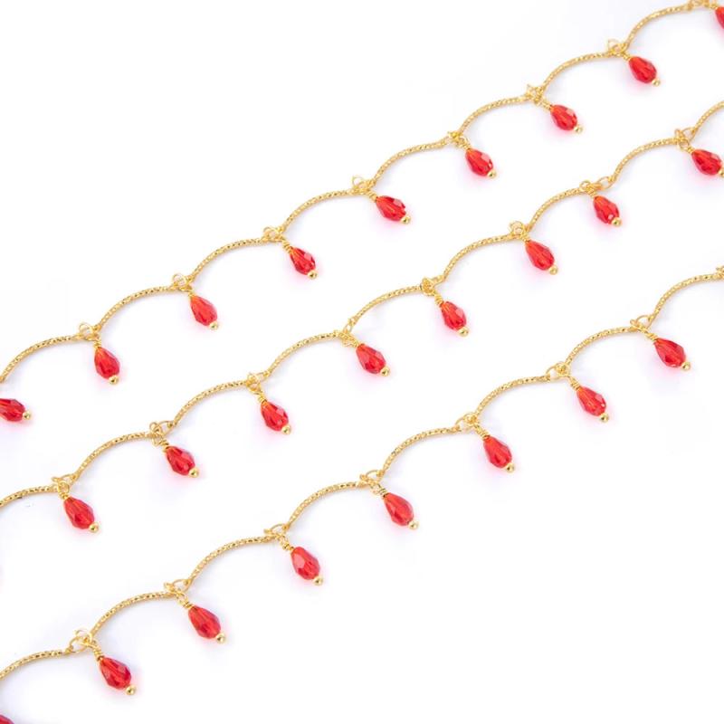 18K Plated Glass Teardrop Chain for DIY Necklace Making