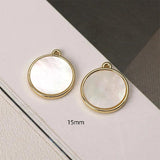 2pcs 15mm Copper Clad 14K Round Shell Pendant DIY Jewelry Hair Ornament