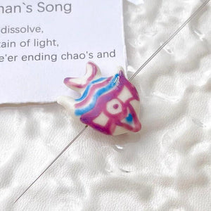 3 Pieces Vintage Hand-painted Colored Goldfish Ceramic Beads DIY Charm Jewelry