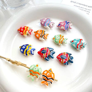 3 Pieces Vintage Hand-painted Colored Goldfish Ceramic Beads DIY Charm Jewelry