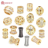 18K Brass Zircon Cylinder Spacer Beads Bracelets DIY Jewelry Making