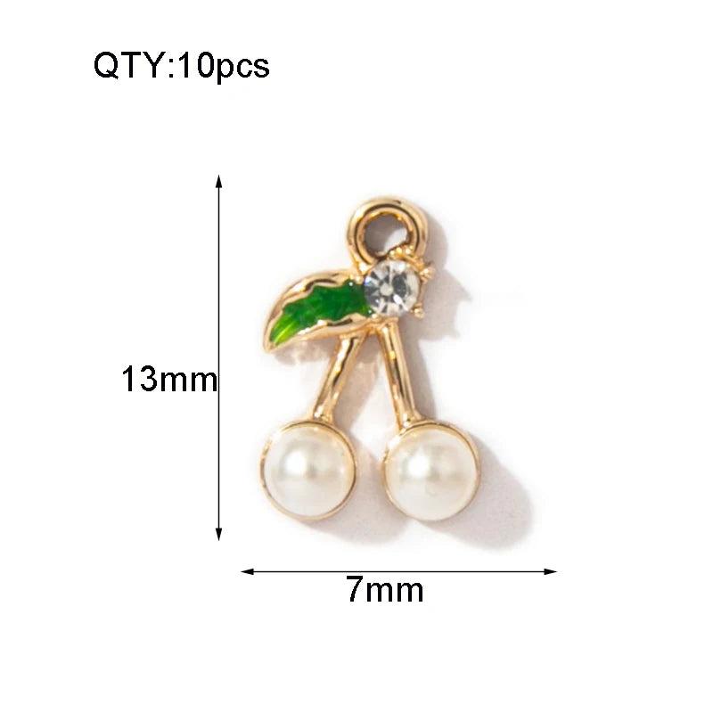 10PC 7*13mm Crystal Pearl Cherry Shape Pendant Dangle DIY Earrings