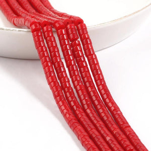 Natural Red Coral Beads 4x2mm Flat Round Disc Shape Beads