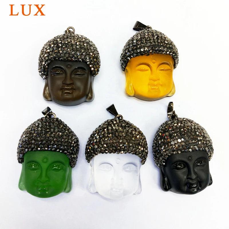 Buddha Head Crystal Pendant Rhinestone Gemstone Beads Glass Jewelry Findings