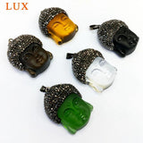 Buddha Head Crystal Pendant Rhinestone Gemstone Beads Glass Jewelry Findings