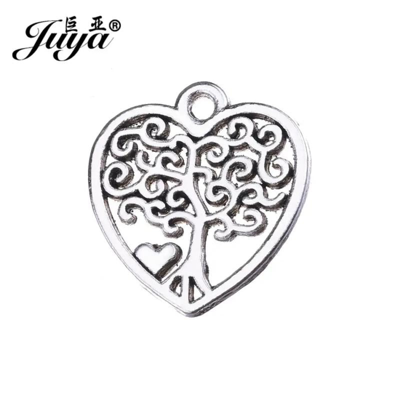 20pcs Hollow Heart Tree Of Life Charms For DIY Earrings Necklaces 18.5x17mm