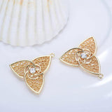 4PCS 21x21MM 24K Plated Brass Zircon Clover Charms Pendants Diy